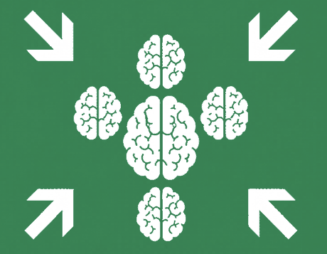 Mental Dayanışma Alanı tabelası — merkeze toplanan zihinler